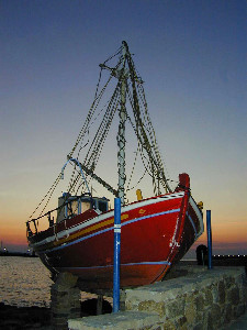 Boat in the evening on Mykonos